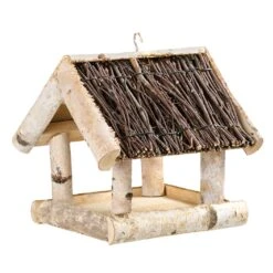 Vogelhaus Birke Mit Reisigdach, FSC®-Holz, Naturfarben, Ca. 25 X 26 X 26 Cm
