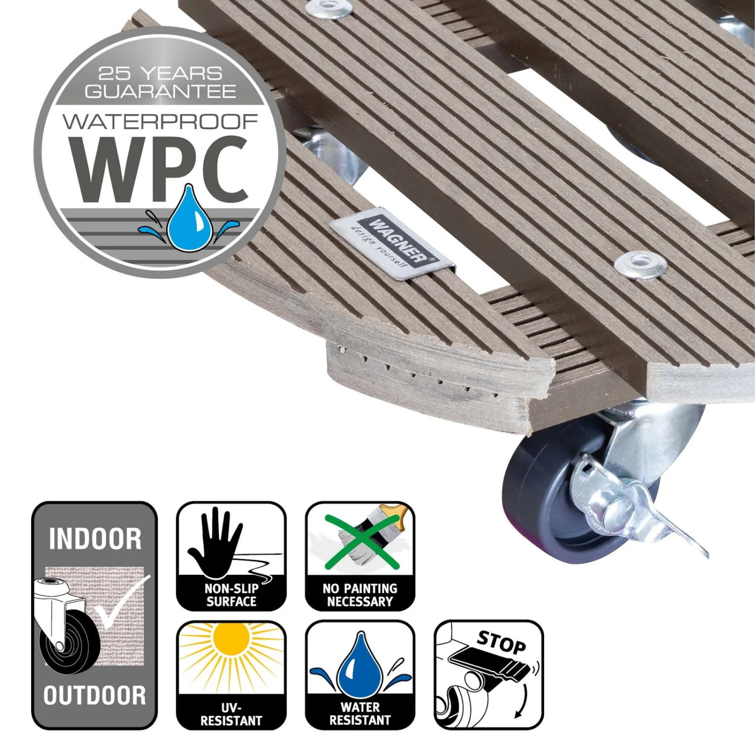 Multi Roller WPC, Tragkraft 100 Kg, Taupe, Ca. 7 X 29 X 29 Cm 3 Multi Roller WPC, Tragkraft 100 Kg, Taupe, Ca. 7 X 29 X 29 Cm – Bild 3