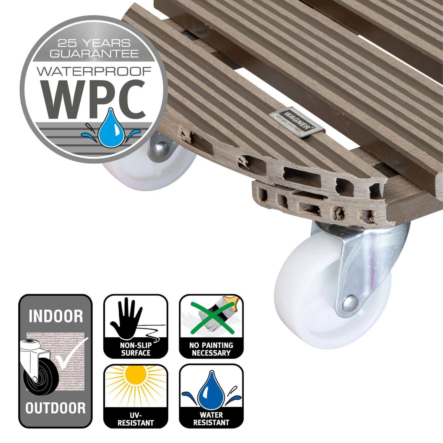 Multi Roller WPC, Tragkraft 150 Kg, Taupe, Ca. 11 X 39 X 39 Cm 3 Multi Roller WPC, Tragkraft 150 Kg, Taupe, Ca. 11 X 39 X 39 Cm – Bild 3