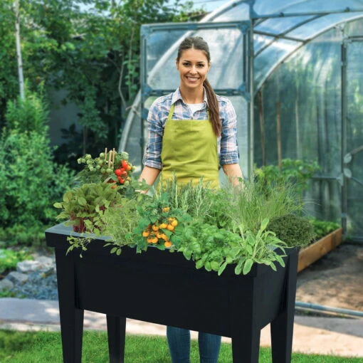 Hochbeet Mit Deckel, Anthrazit, Ca. 80 X 40 X 88 Cm -Stilvolles Gartenmöbelgeschäft 0980250095 Hochbeet mit Beinen und Deckel anthrazit mit Rand pastell gruen 123052