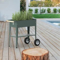 Hochbeet Urban Garden Trolley, Grün, 75 X 35 X 80 Cm -Stilvolles Gartenmöbelgeschäft 0980250161 Urban Garden Trolley auf Raedern Oak Green 6 108098