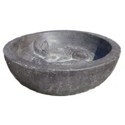 Wasserschale Mit 2 Fischen, Grau, Steinguss, 13 X 40 X 40 Cm