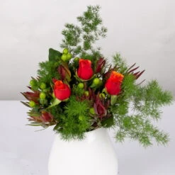 Blumenbund Rose 'Espana' Mit Zierspargel, Mit Gratis Grußkarte