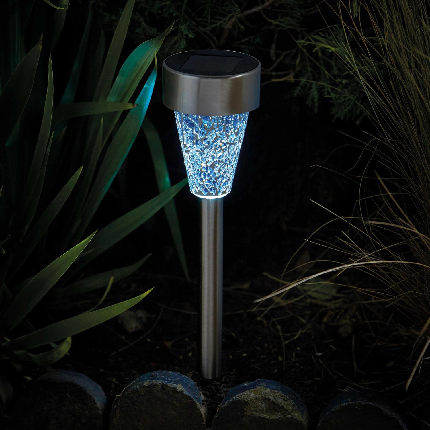 Mosaic Solarpfahlleuchte, Edelstahl / Glas, Silber / Bunt, 36 X 7,5 Cm, 6er Pack 4 Mosaic Solarpfahlleuchte, Edelstahl / Glas, Silber / Bunt, 36 X 7,5 Cm, 6er Pack – Bild 4