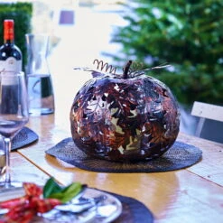 Gartenleuchte Kürbis Mit Blatt, Kupfer, Ca. 23,5 X 28 Cm