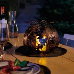 Gartenleuchte Kürbis Mit Blatt, Kupfer, Ca. 23,5 X 28 Cm -Stilvolles Gartenmöbelgeschäft 2950200261 Kuerbis mit Blatt 3 90116