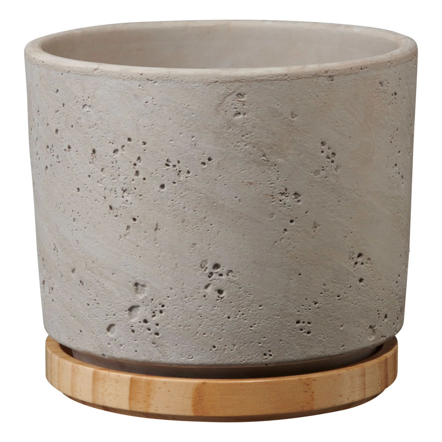 Übertopf Paros Deluxe, Keramik & Holz, Hellgrau, 19 Cm 1 Übertopf Paros Deluxe, Keramik & Holz, Hellgrau, 19 Cm